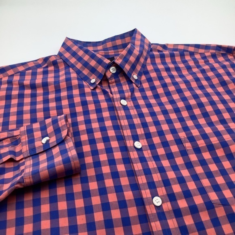 J‎ Crew Mens Long Sleeve Button Up Shirt Pink & Blue Checkered Sz Large.